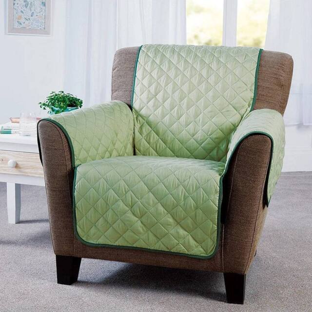 Coopers of Stortford Quilted Armchair Cover Reversible Furniture Protector in Green - image 1