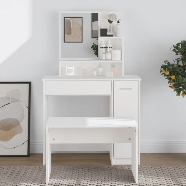 Berkfield Home Dressing Table with Mirror White 86.5x35x136 cm - image 1