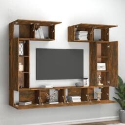 Berkfield Home 6 Piece TV Cabinet Set Smoked Oak Engineered Wood in Brown - thumbnail 3