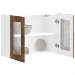 Berkfield Home Kitchen Wall Cabinet with Glass Door Kalmar Old Wood Engineered Wood in Brown - thumbnail 5