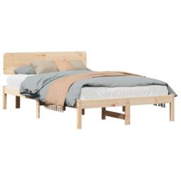 Berkfield Home Bed Frame with Headboard 135x190 cm Solid Pine Wood in Beige - thumbnail 3