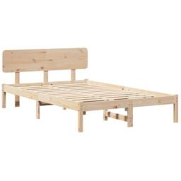 Berkfield Home Bed Frame with Headboard 135x190 cm Solid Pine Wood in Beige - thumbnail 1