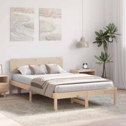 Berkfield Home Bed Frame with Headboard 135x190 cm Solid Pine Wood in Beige - thumbnail 4