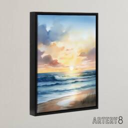 "Artery8 Beach Shore Waves Sunset Seascape Framed Canvas Wall Art Print in Blue - Size: W12"" x H16""" - thumbnail 2