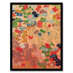 Artery8 Floral Japanese Fan Pattern G A Audsley Vintage Framed Wall Art Print in Pink - Size: A4 - thumbnail 1