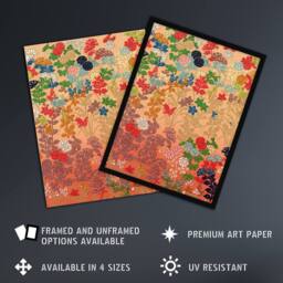 Artery8 Floral Japanese Fan Pattern G A Audsley Vintage Framed Wall Art Print in Pink - Size: A4 - thumbnail 2