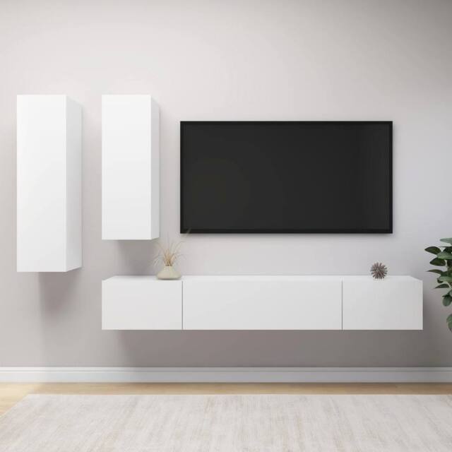 Berkfield Home 4 Piece TV Cabinet Set White Engineered Wood - image 1