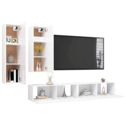 Berkfield Home 4 Piece TV Cabinet Set White Engineered Wood - thumbnail 3
