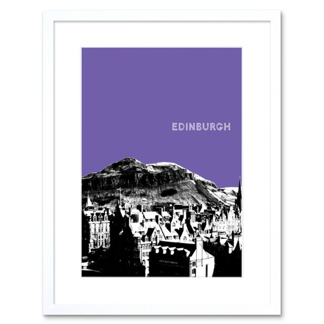"Artery8 Wall Art Print Arthurs Seat Edinburgh Scotland Scottish Landmark Purple Framed Art in White - Size: W7"" x H9""" - image 1