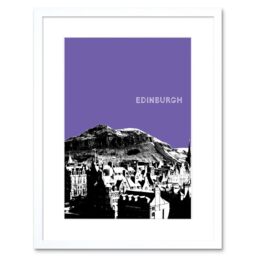 "Artery8 Wall Art Print Arthurs Seat Edinburgh Scotland Scottish Landmark Purple Framed Art in White - Size: W7"" x H9""" - thumbnail 1