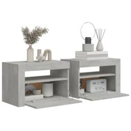 Berkfield Home Bedside Cabinets 2 pcs with LEDs Concrete Grey 60x35x40 cm - Size: 60 x 35 x 40 cm - thumbnail 7