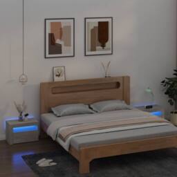 Berkfield Home Bedside Cabinets 2 pcs with LEDs Concrete Grey 60x35x40 cm - Size: 60 x 35 x 40 cm - thumbnail 2