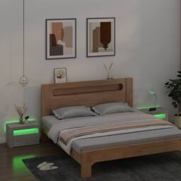 Berkfield Home Bedside Cabinets 2 pcs with LEDs Concrete Grey 60x35x40 cm - Size: 60 x 35 x 40 cm - thumbnail 8