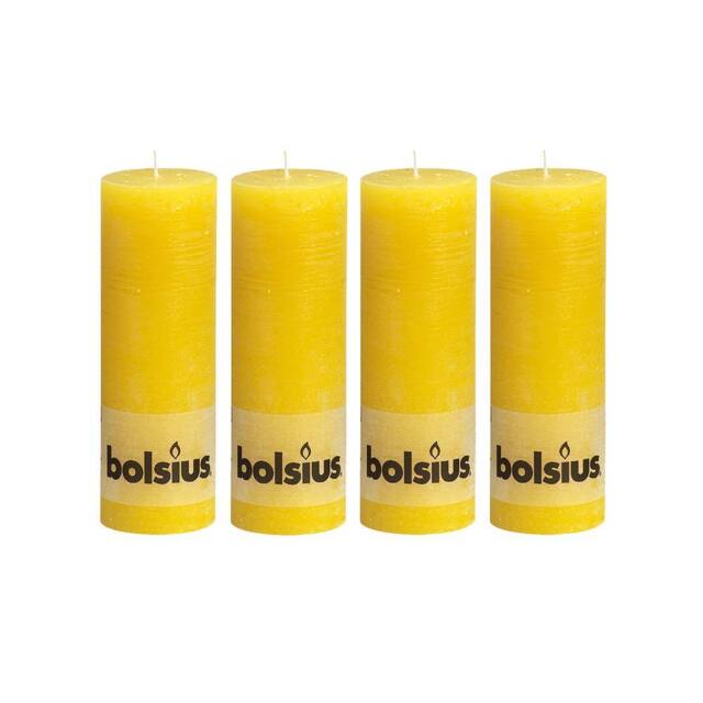 Bolsius Rustic Pillar Paraffin Wax Candle 65 Hour Burn - Set of 4 in Yellow