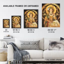 "Artery8 Alphonse Mucha Style Woman Floral Art Nouveau Framed Art Print in Yellow - Size: W12"" x H16""" - thumbnail 3