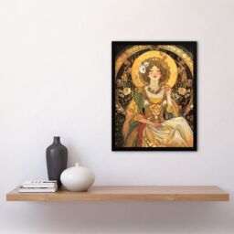 "Artery8 Alphonse Mucha Style Woman Floral Art Nouveau Framed Art Print in Yellow - Size: W12"" x H16""" - thumbnail 4