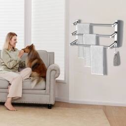 Kelvenix Stainless Steel Bathroom Wall Mounted Towel Rail in Silver - thumbnail 4