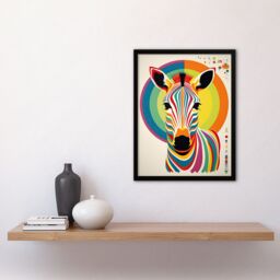 "Artery8 Bauhaus Zebra Rainbow Funky Modern Living Room Art Print Framed Poster Wall Decor 12x16 inch in Black - Size: W12"" x H16""" - thumbnail 4