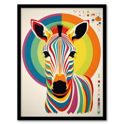 "Artery8 Bauhaus Zebra Rainbow Funky Modern Living Room Art Print Framed Poster Wall Decor 12x16 inch in Black - Size: W12"" x H16""" - thumbnail 1