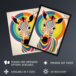 "Artery8 Bauhaus Zebra Rainbow Funky Modern Living Room Art Print Framed Poster Wall Decor 12x16 inch in Black - Size: W12"" x H16""" - thumbnail 2