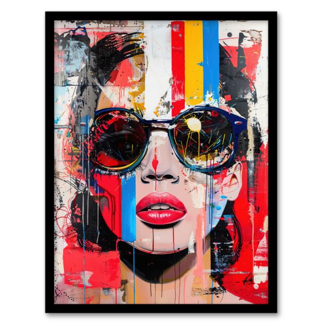 Artery8 Beautiful Vintage Lady Shades Street Art Graffiti Framed Art Print - Size: A4 - image 1