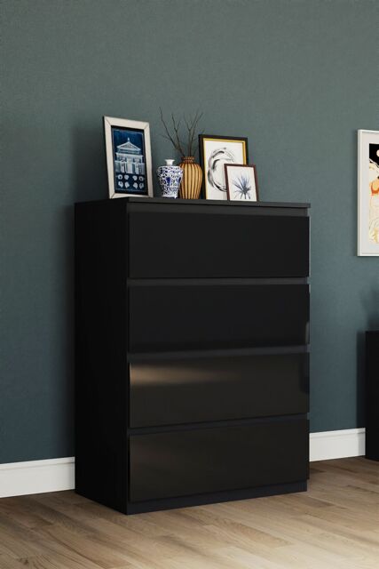 Home Discount Vida Designs Glinton 'HIGH GLOSS 4 Drawer Chest of Drawers' Storage Bedroom Furniture in Black - image 1
