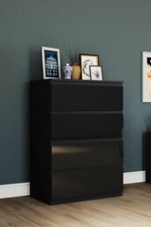 Home Discount Vida Designs Glinton 'HIGH GLOSS 4 Drawer Chest of Drawers' Storage Bedroom Furniture in Black - thumbnail 1