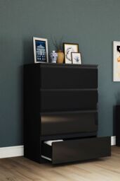 Home Discount Vida Designs Glinton 'HIGH GLOSS 4 Drawer Chest of Drawers' Storage Bedroom Furniture in Black - thumbnail 2