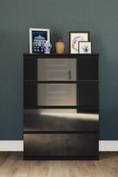 Home Discount Vida Designs Glinton 'HIGH GLOSS 4 Drawer Chest of Drawers' Storage Bedroom Furniture in Black - thumbnail 5