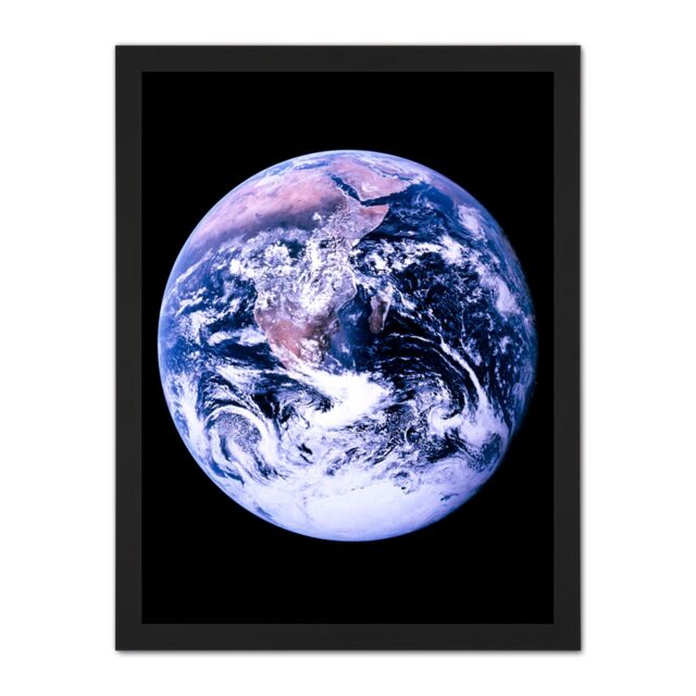 "Artery8 Wall Art Print Space NASA Earth Apollo 17 Blue Marble Photograph Large Framed Wall Décor Art in White - Size: W18"" x H24""" - image 1