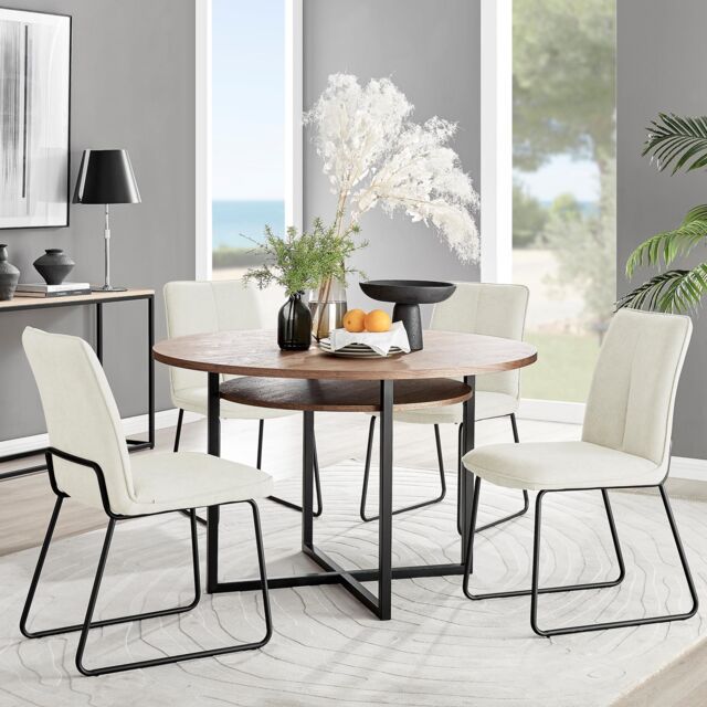 FurnitureboxUK Adley Brown Wood Storage Dining Table & 4 Halleyy Chairs in Cream - image 1