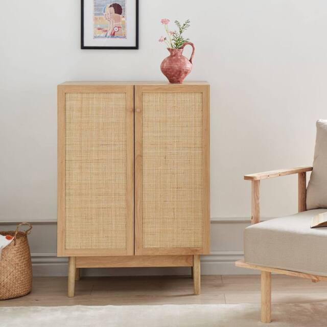 Wyld and Coco 2-Door Rattan Front Sideboard - Pine Accents W73 x D41 x H102cm in Brown - image 1