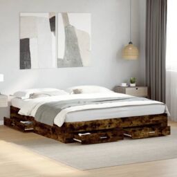 Berkfield Home Bed Frame with Drawers without Mattress Smoked Oak 180x200 cm Super King in Brown - thumbnail 1