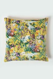 Homescapes Floral Botanical Garden Cushion 46 x 46 cm in Yellow