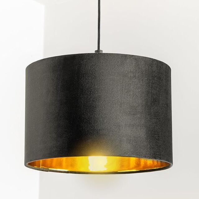 CGC Lighting 'Nila' Luxury Black Velvet & Gold Inner Round Pendant Drum Ceiling Lamp Shade - image 1