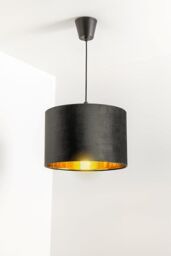 CGC Lighting 'Nila' Luxury Black Velvet & Gold Inner Round Pendant Drum Ceiling Lamp Shade - thumbnail 3