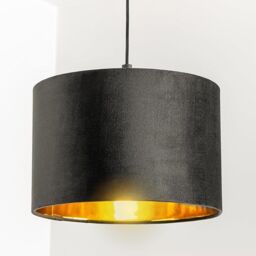 CGC Lighting 'Nila' Luxury Black Velvet & Gold Inner Round Pendant Drum Ceiling Lamp Shade - thumbnail 1