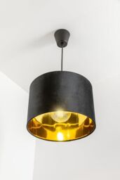CGC Lighting 'Nila' Luxury Black Velvet & Gold Inner Round Pendant Drum Ceiling Lamp Shade - thumbnail 6