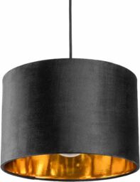 CGC Lighting 'Nila' Luxury Black Velvet & Gold Inner Round Pendant Drum Ceiling Lamp Shade - thumbnail 5