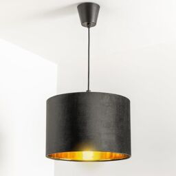 CGC Lighting 'Nila' Luxury Black Velvet & Gold Inner Round Pendant Drum Ceiling Lamp Shade - thumbnail 2