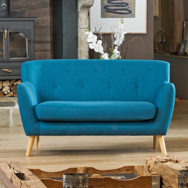 Artemis Home Lynwood 137cm Wide Scandi Style Hessian Fabric 2 Seat Sofa in Teal