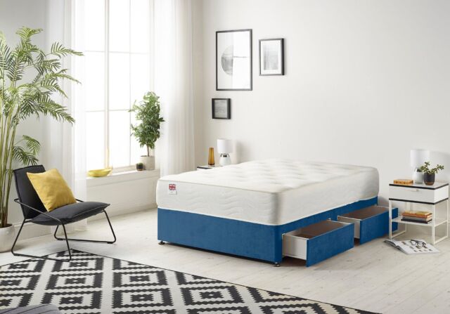 Somnior Ziggy Plush Velvet Divan Bed With 4 Drawers & Sprung Memory Foam Mattress in Navy - Size: Double - image 1