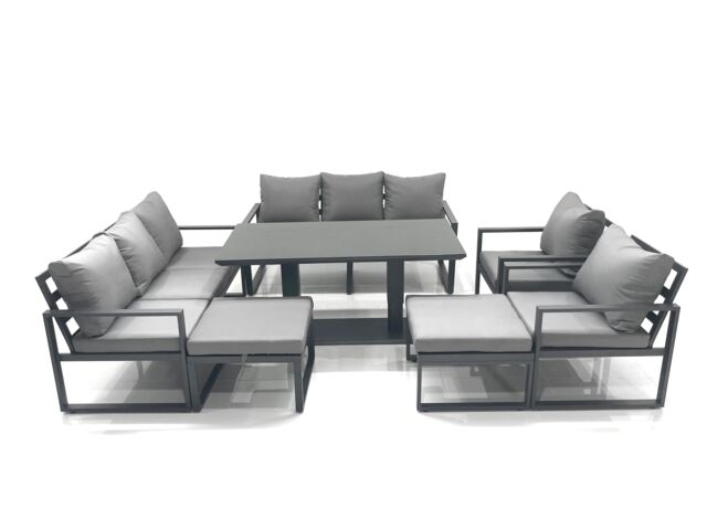 Fimous Garden Sofa Set Aluminium Furniture Rising Dining Tabe Set with 2 Chair 2 Big Footstool Dark Grey - image 1