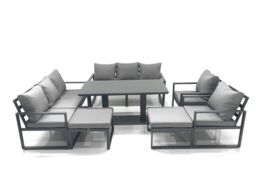 Fimous Garden Sofa Set Aluminium Furniture Rising Dining Tabe Set with 2 Chair 2 Big Footstool Dark Grey - thumbnail 1