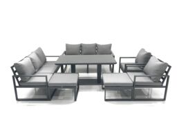 Fimous Garden Sofa Set Aluminium Furniture Rising Dining Tabe Set with 2 Chair 2 Big Footstool Dark Grey - thumbnail 2