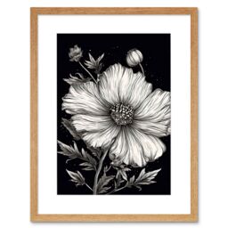"Artery8 Wall Art Print Black & White Cosmos Flower & Starry Night Sky Artwork Framed 9X7 Inch in Beige - Size: W7"" x H9""" - thumbnail 1