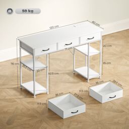 HOMCOM Computer Writing Desk with Power Outlets, Drawers, Shelves, White - thumbnail 3