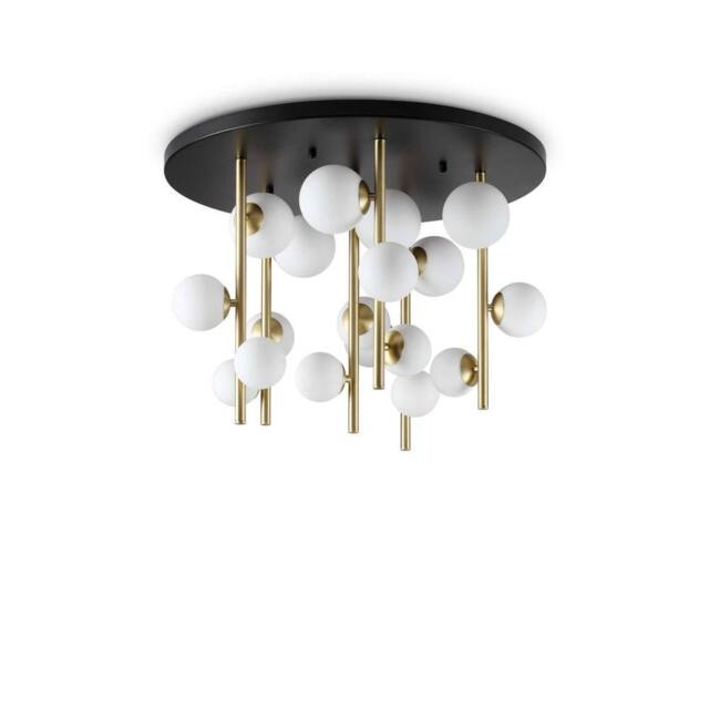 Netlighting Perlage 18 Light Globe Ceiling Light Brass White Glass Shade in Gold