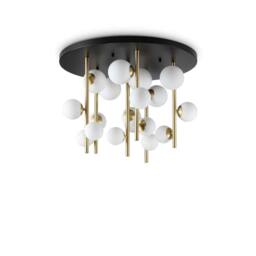 Netlighting Perlage 18 Light Globe Ceiling Light Brass White Glass Shade in Gold