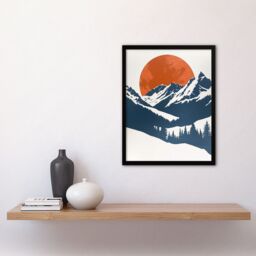 "Artery8 Full Moon Rising Winter Forest Mountain Landscape Framed Art Print in Orange - Size: W12"" x H16""" - thumbnail 4